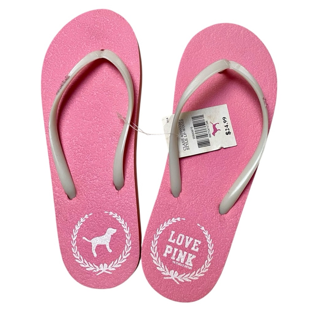 PINK Victoria’s Secret Pink Logo Flip Flops Sandals Women M 7-8 NWT